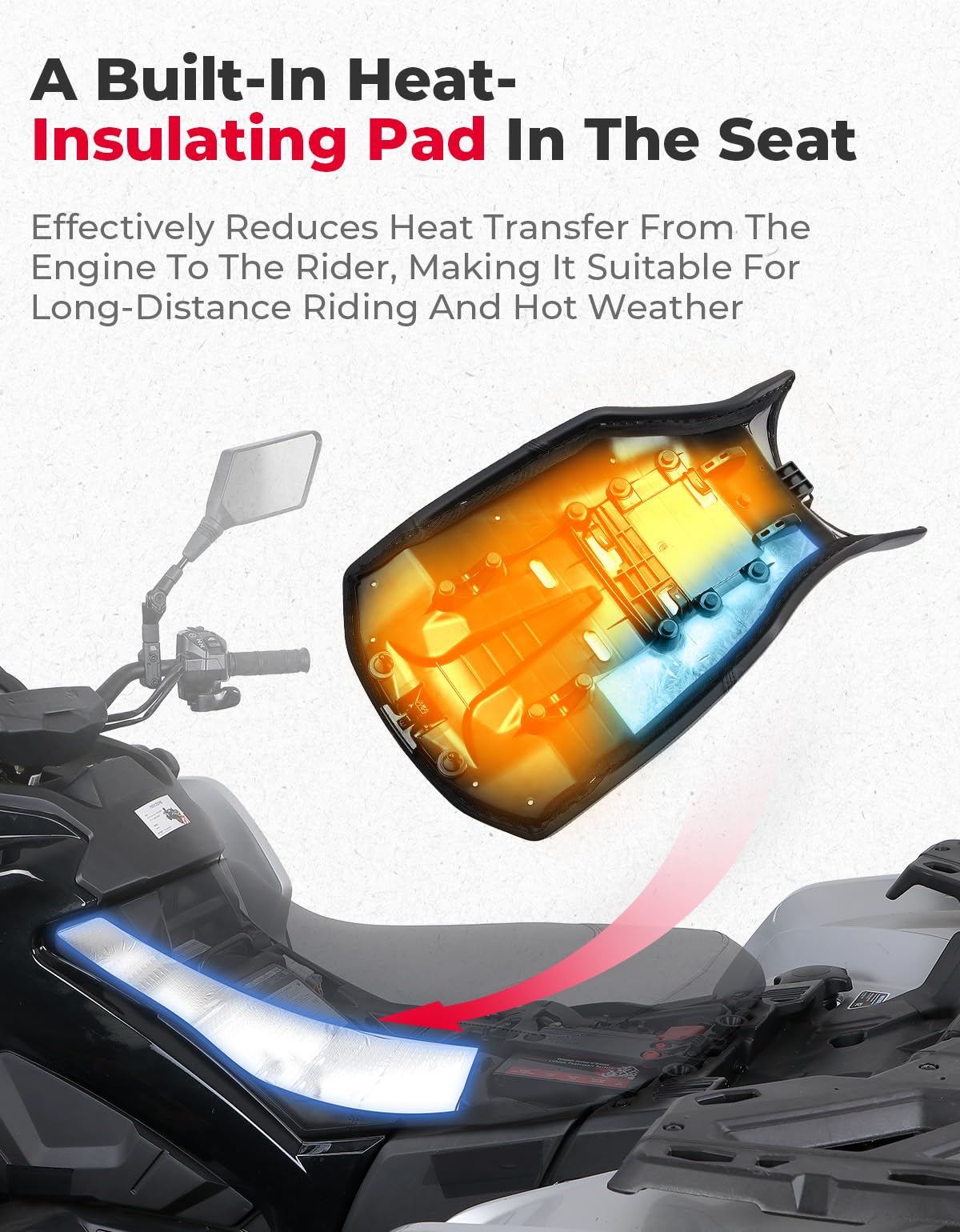 KEMIMOTO top profile of seat highlighting ergonomic shape for better comfort