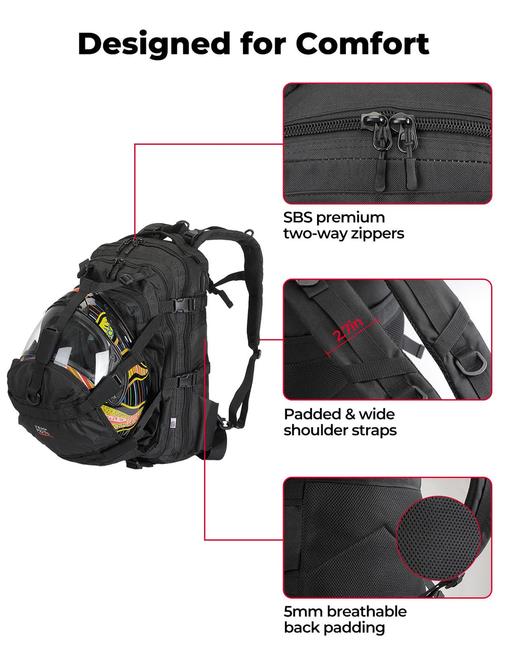 KEMIMOTO side zip pockets hold small items for quick access on rides