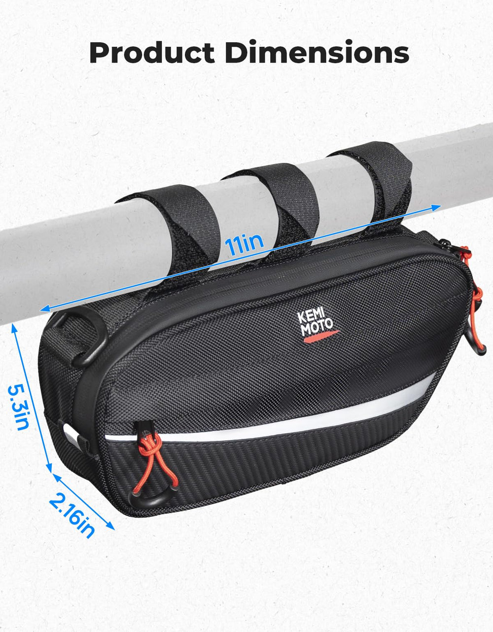 KEMIMOTO bag next to smartphone showing compact 11x5 inch size advantage