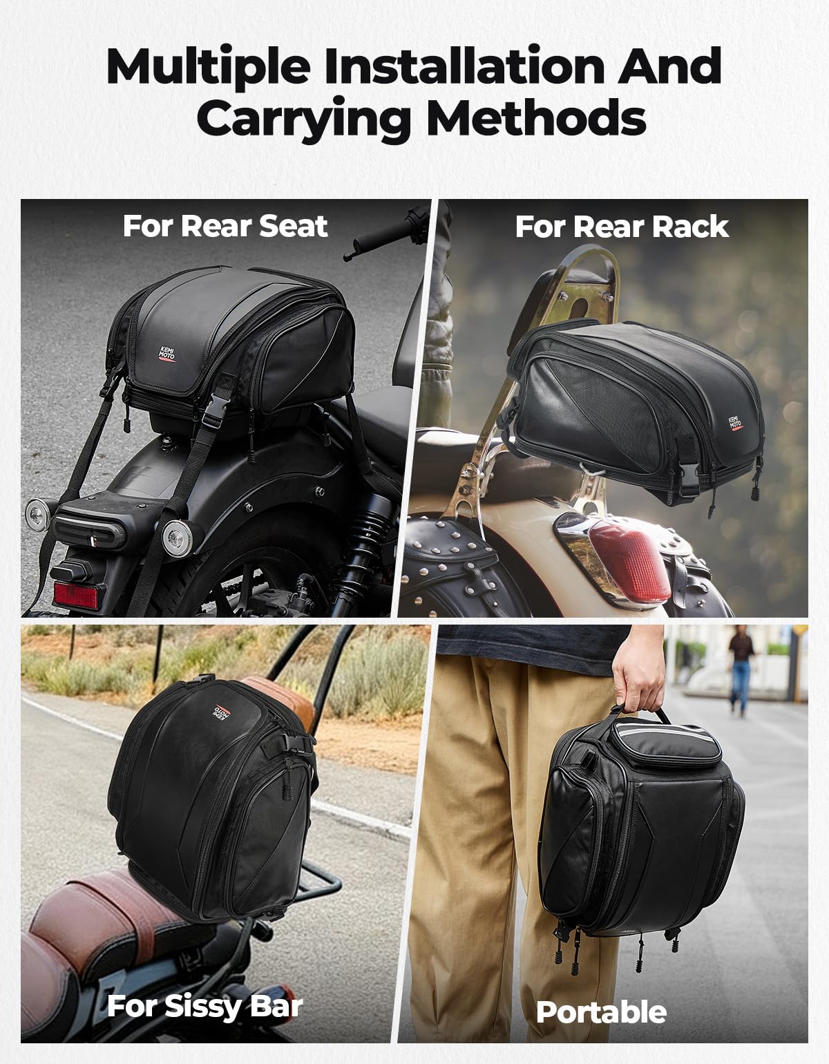 KEMIMOTO tail bag closeup of 1680D Oxford and PU leather durability