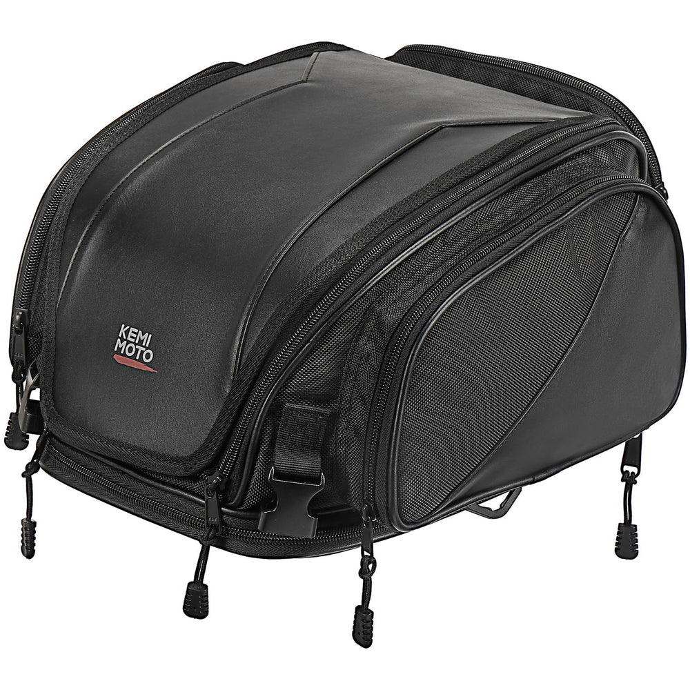 KEMIMOTO tail bag front view showing compact storage and secure fastening