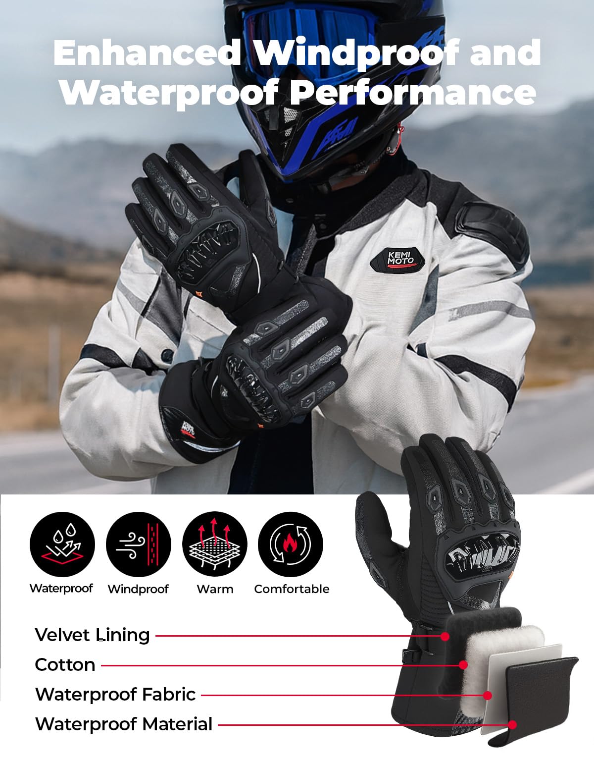 KEMIMOTO touchscreen fingertip detail enabling device use while riding