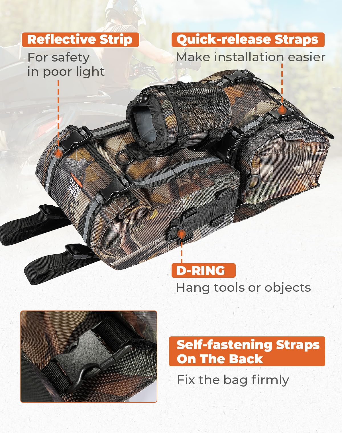 KEMIMOTO upper compartment open showing organized pockets and elastic straps