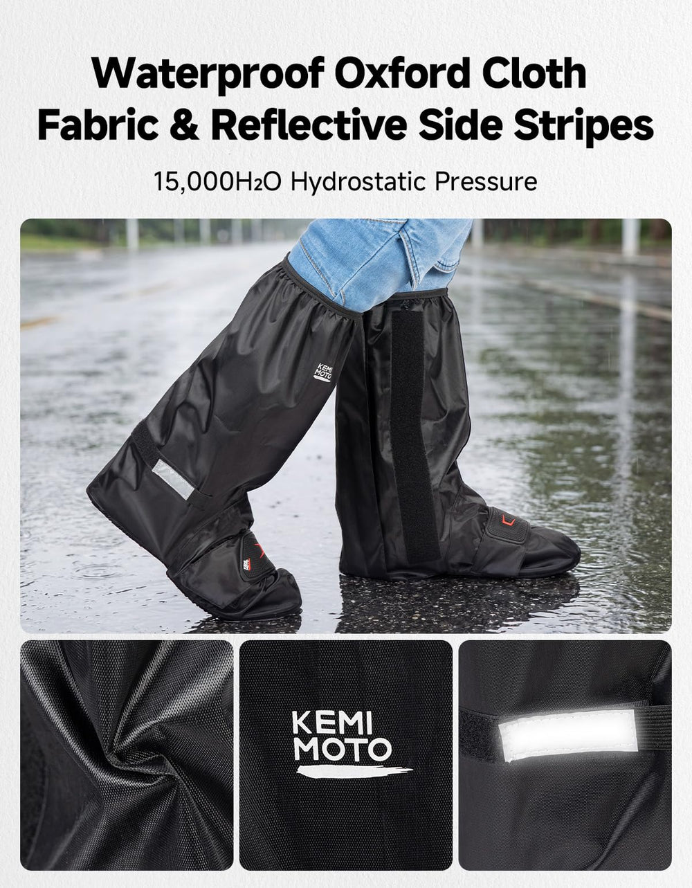 KEMIMOTO close-up of waterproof Oxford fabric demonstrating durable water resistance