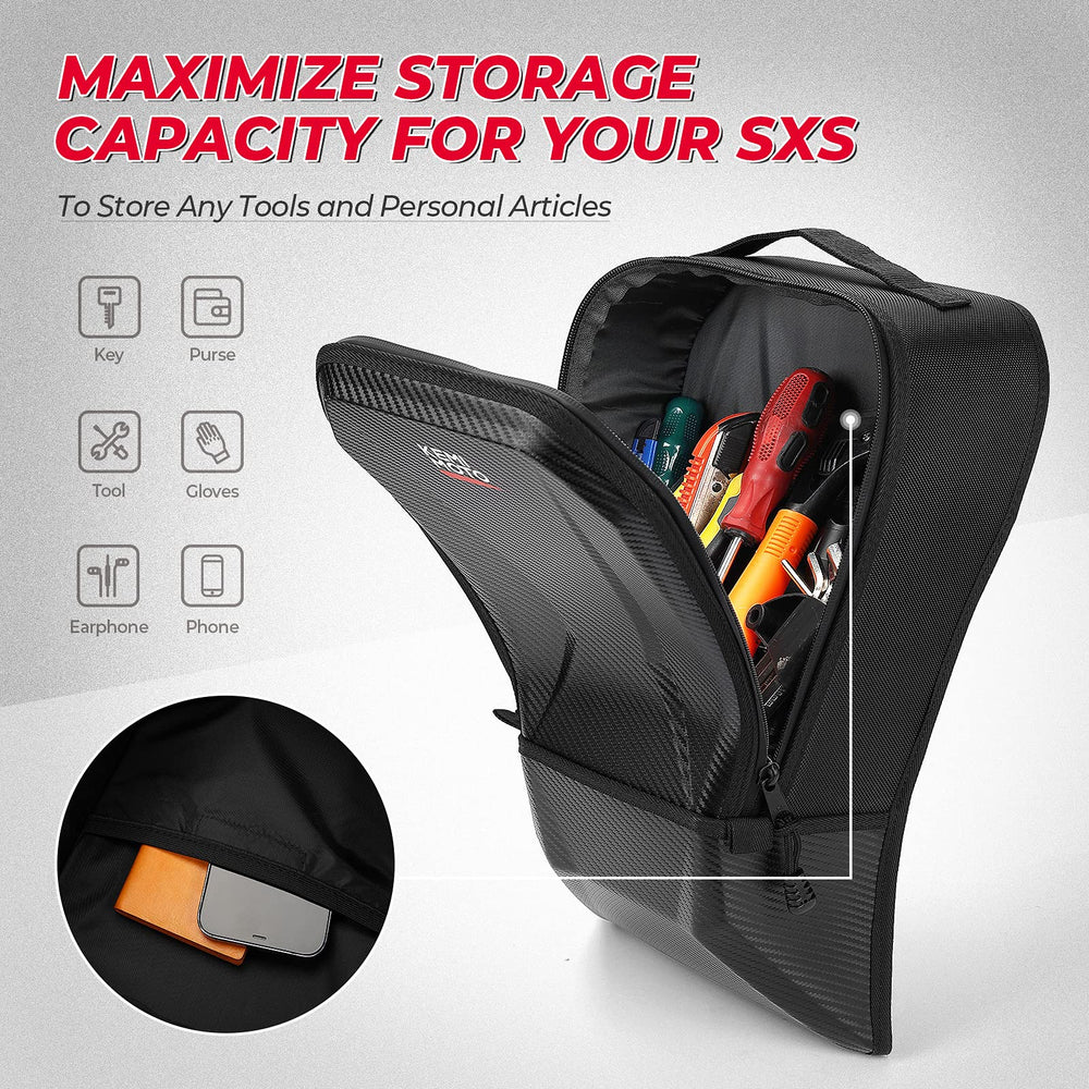 KEMIMOTO X3 storage bag installed between seats for easy access and secure fit