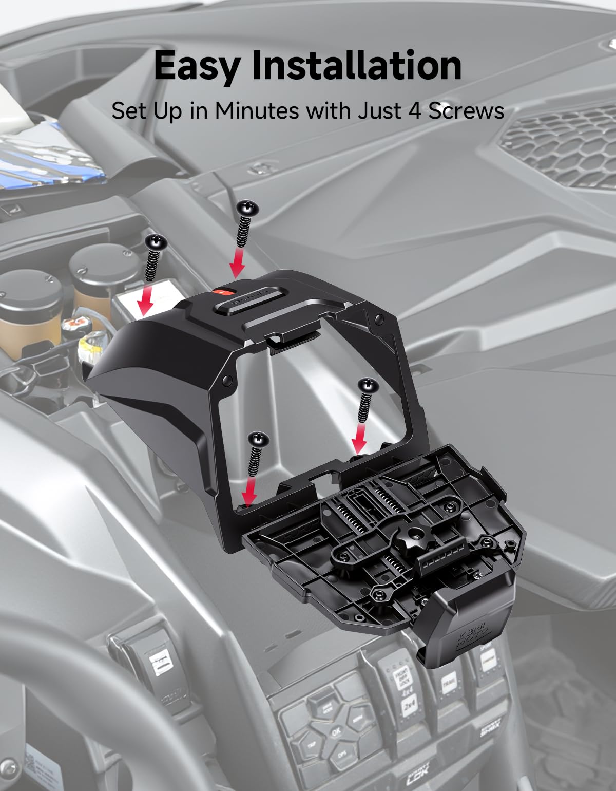 KEMIMOTO lifestyle shot on Maverick X3 dashboard highlighting rugged use on off-road trail