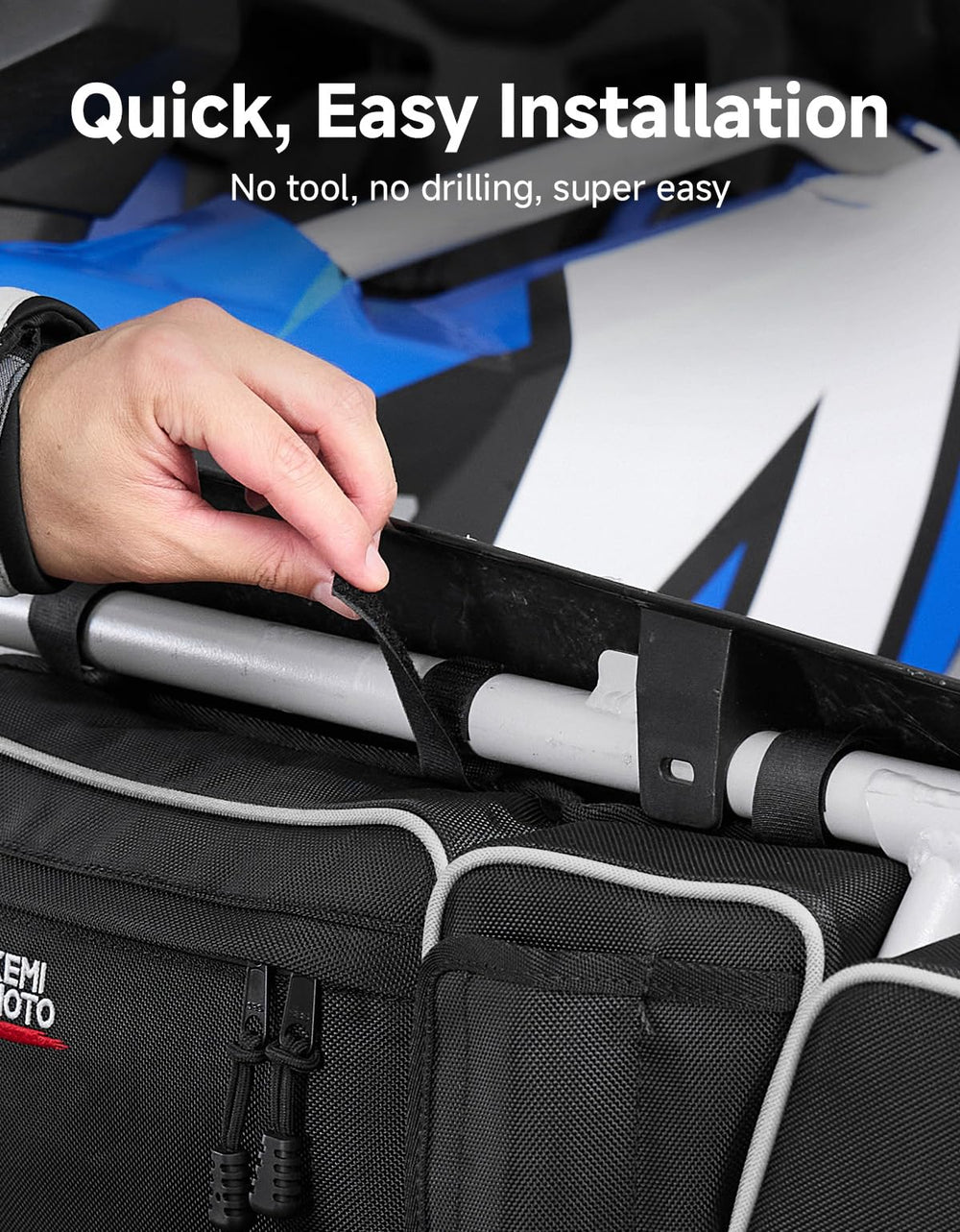 KEMIMOTO bag next to helmet shows compact scale