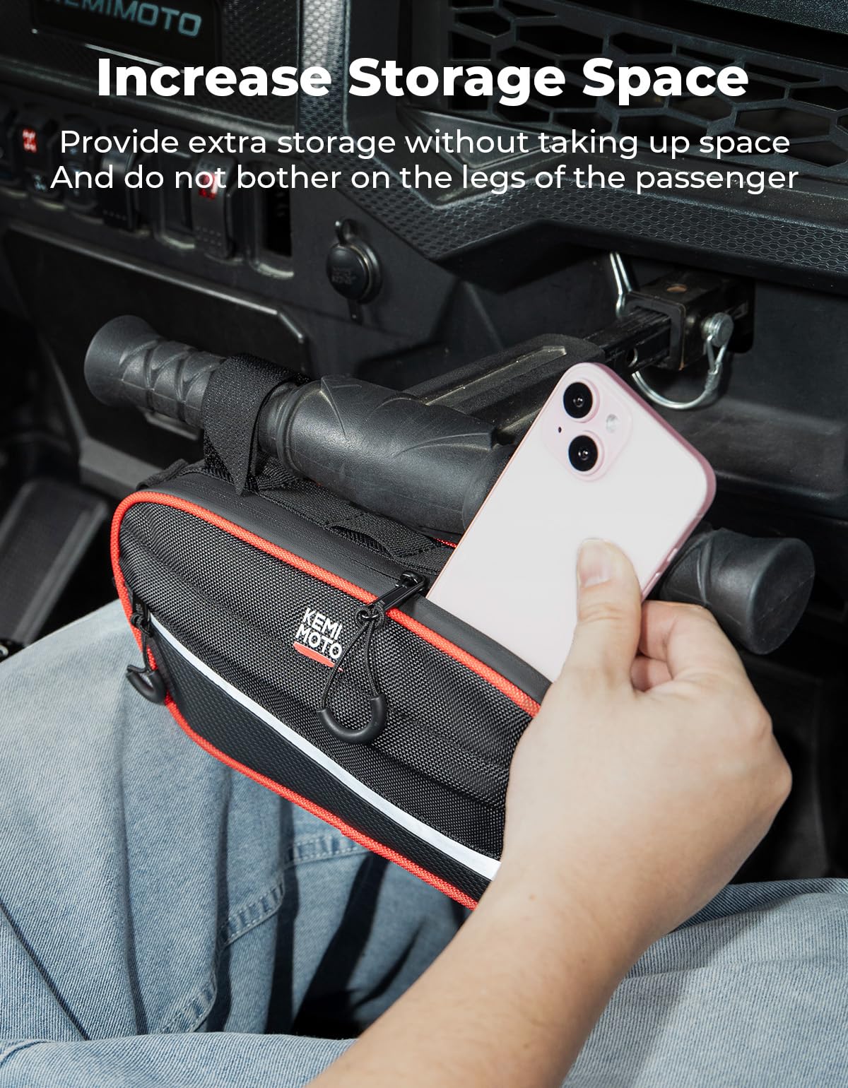 KEMIMOTO close-up of water-resistant zipper with glove-friendly pull for durability