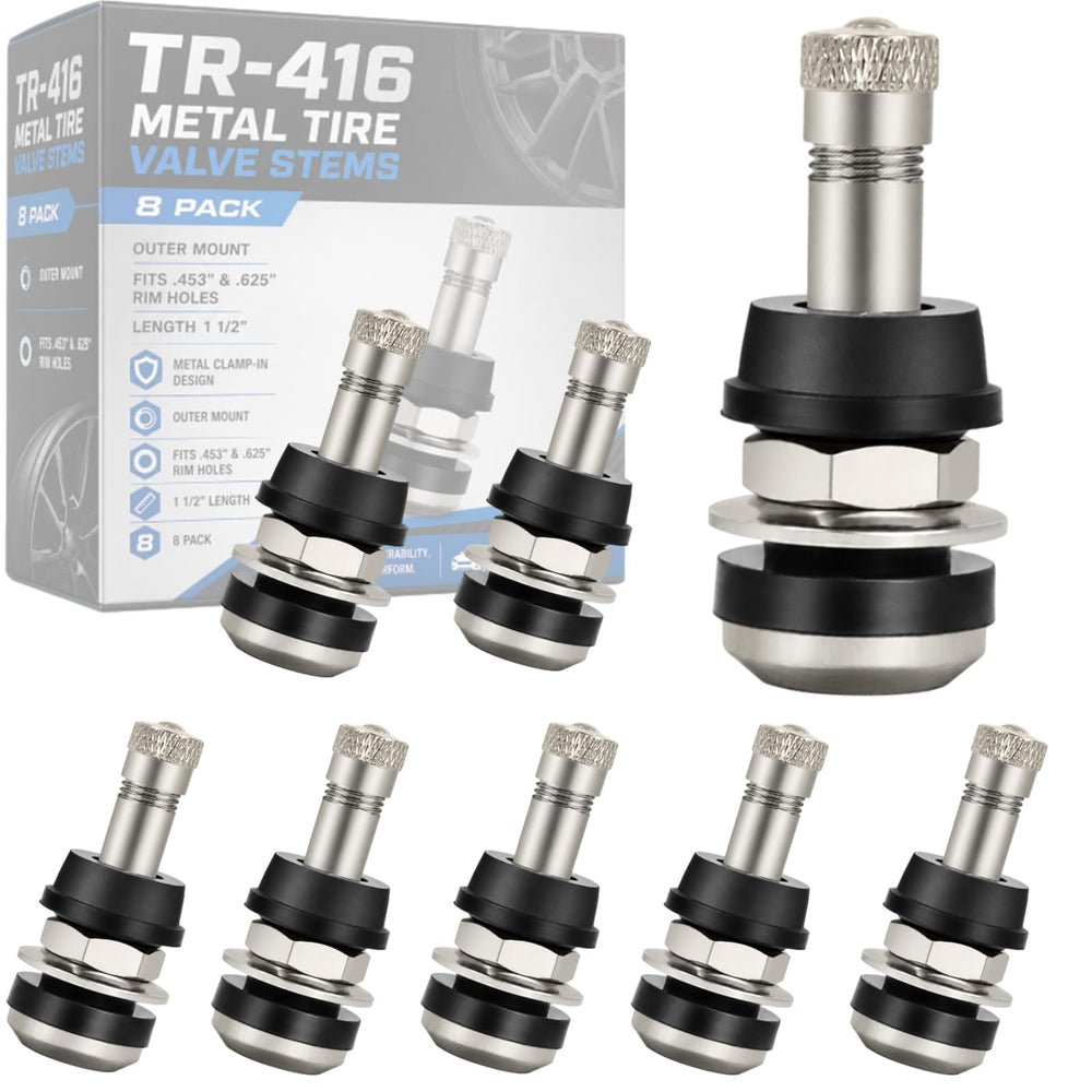 Ketofa TR-416 front view showing eight silver valve stems and packaging, reliable replacement