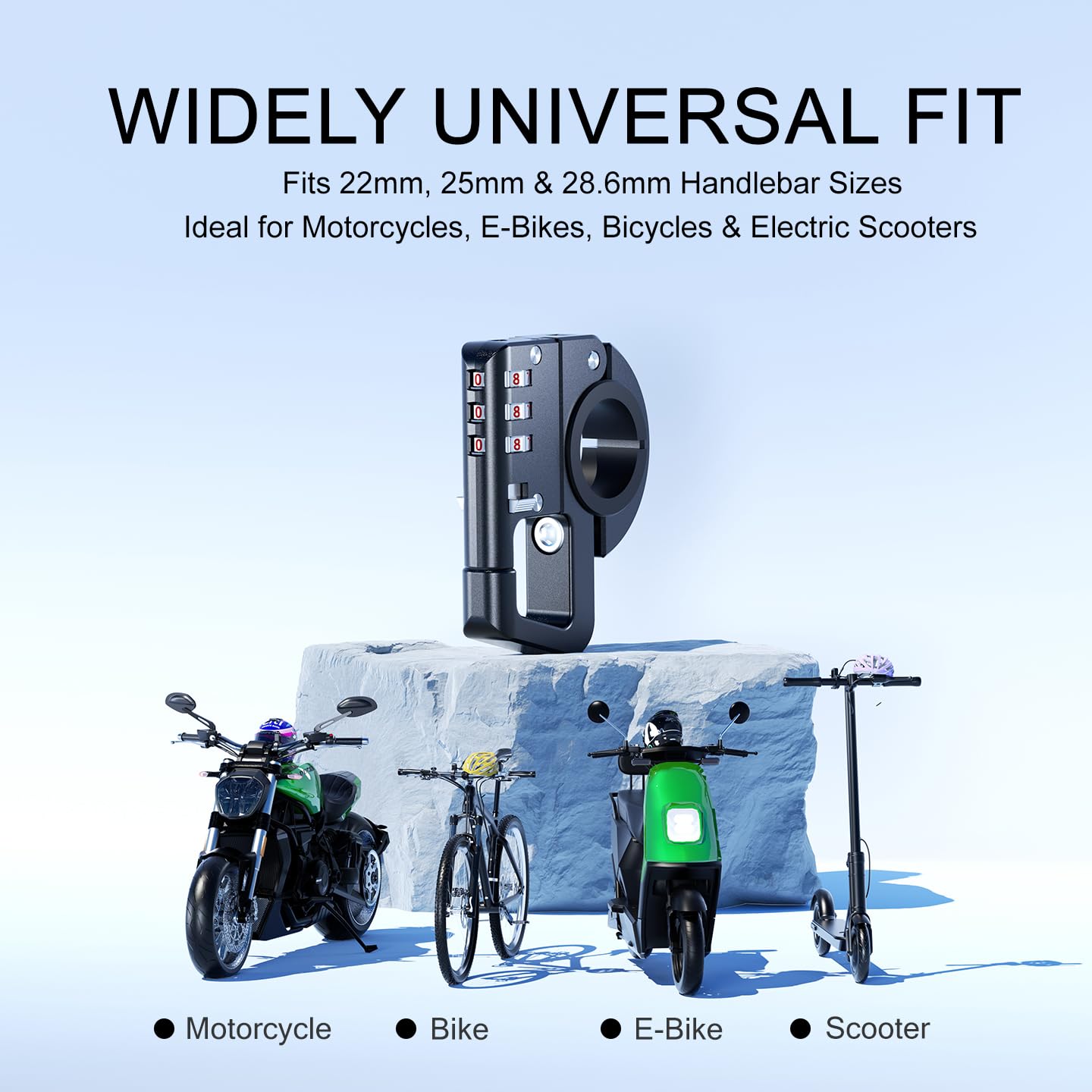 Kewig mounted on motorcycle handlebar demonstrating universal compatibility