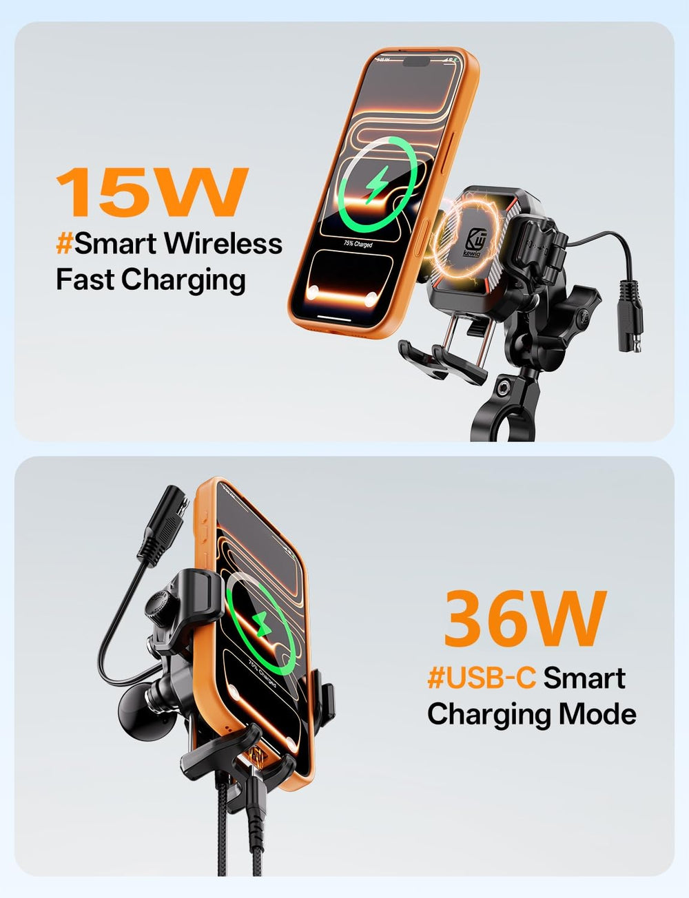 Kewig USB-C PD port detail illustrating 36W fast-charge capability