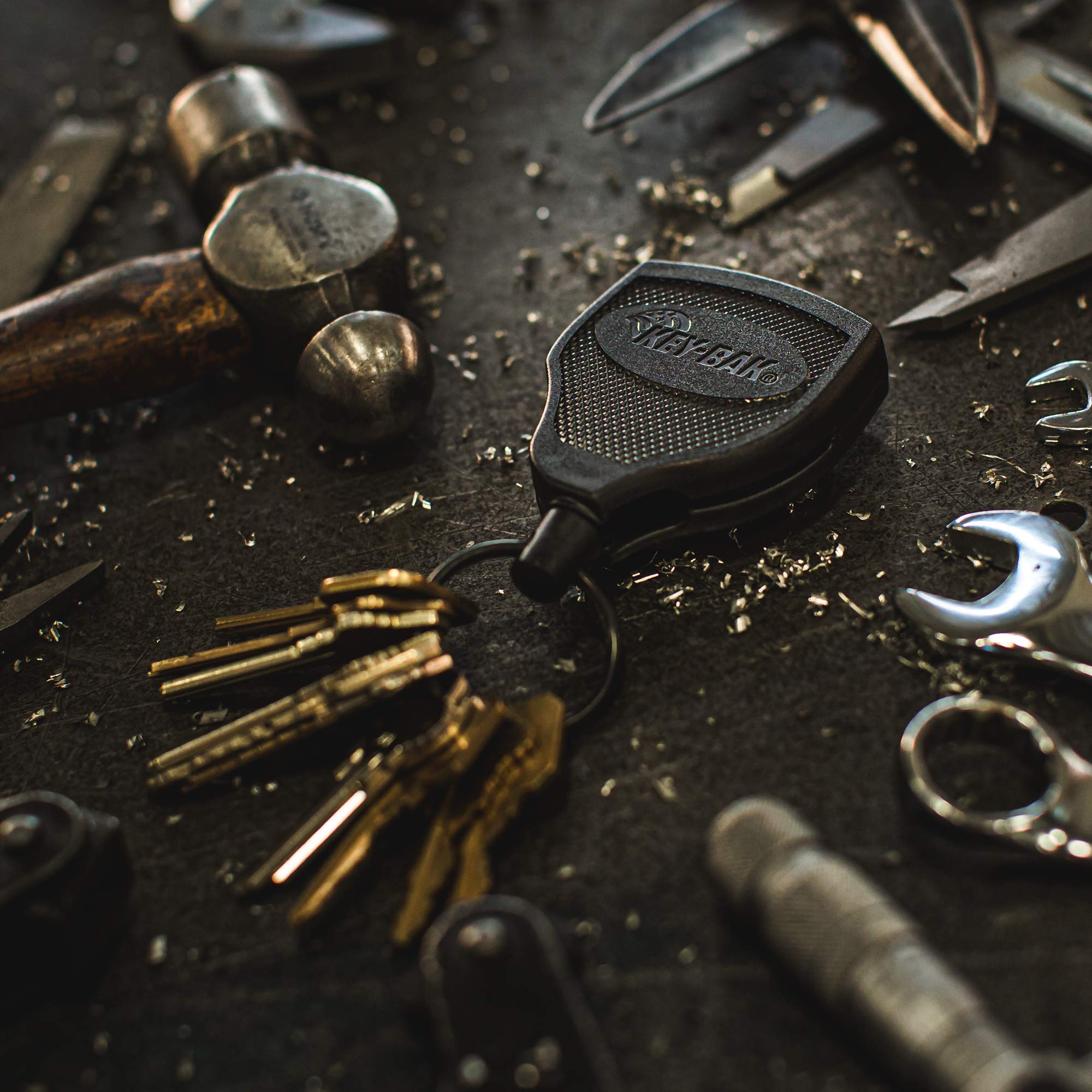 KEY-BAK in use on utility belt with keys showing quick access and secure tethering