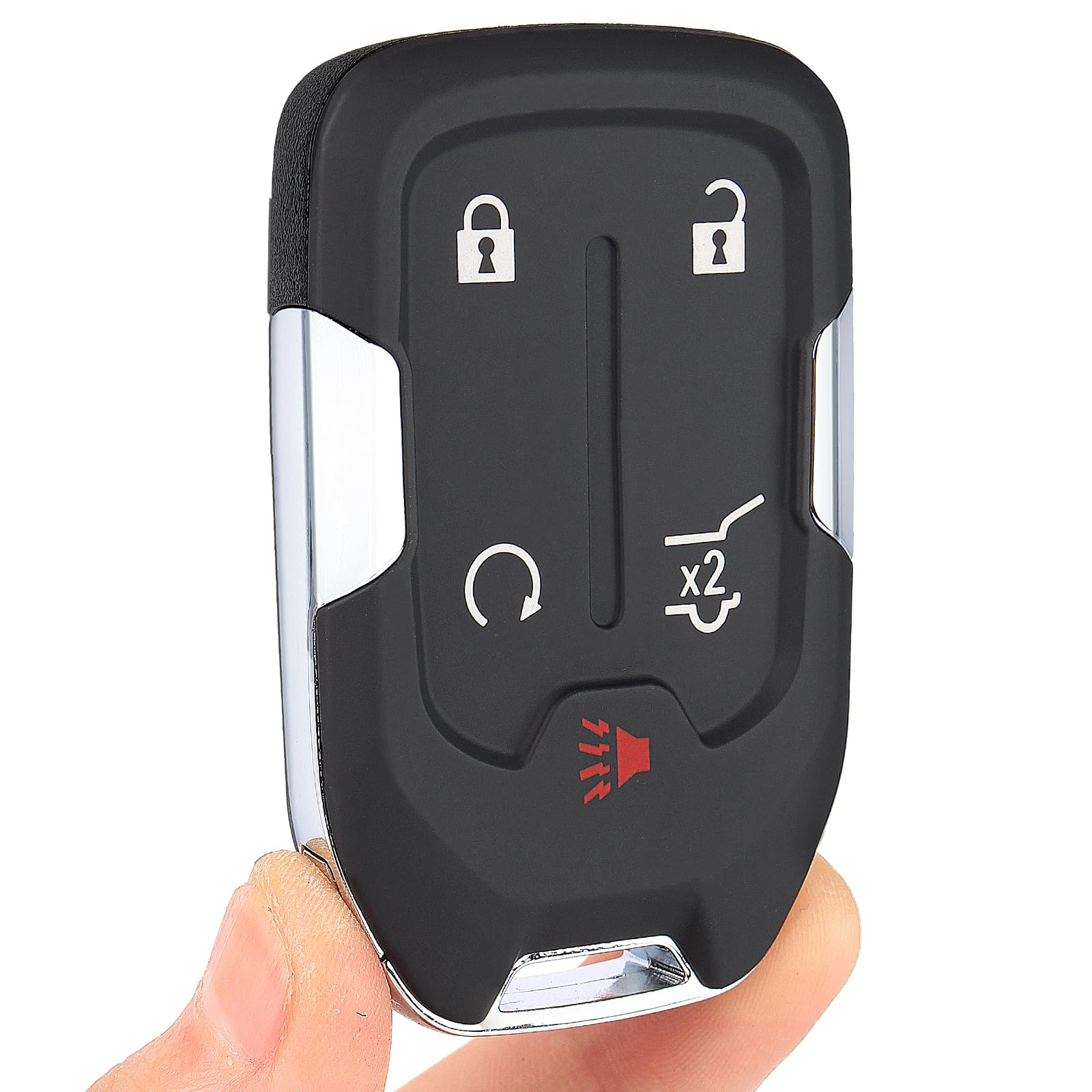 Keyecu front view of fob showing 5 buttons and GMC fit benefit
