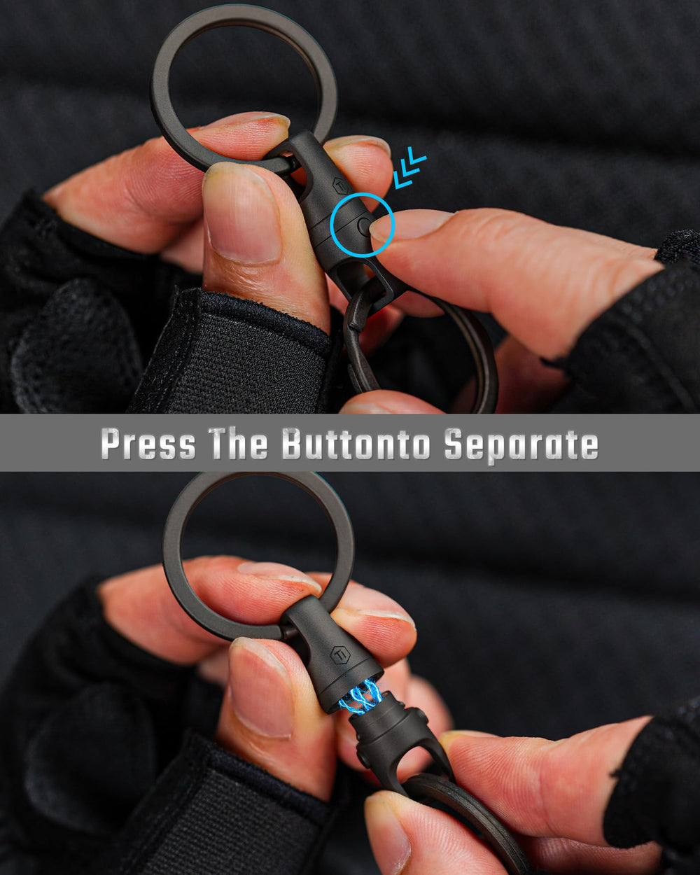 KeyUnity KA45 mid-release showing dual-button magnetic action for fast detachment and reattach