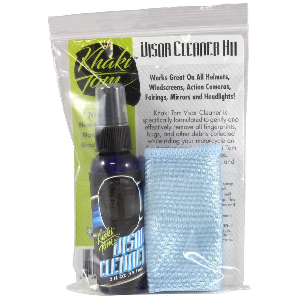 Khaki Tom spray on visor in use clearing bugs for safer visibility