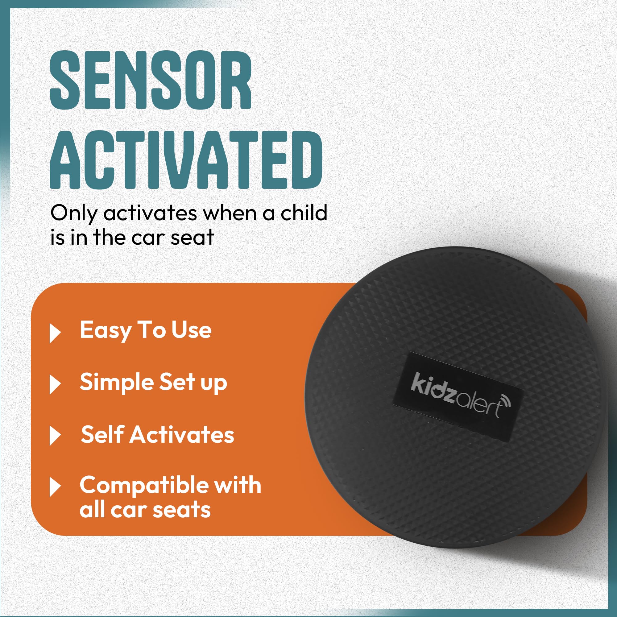 KIDZALERT alarm close-up of unit and LED showing quick visual feedback benefit