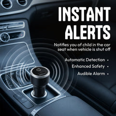 KIDZALERT alarm plugged into a vehicle 12V outlet showing easy installation benefit