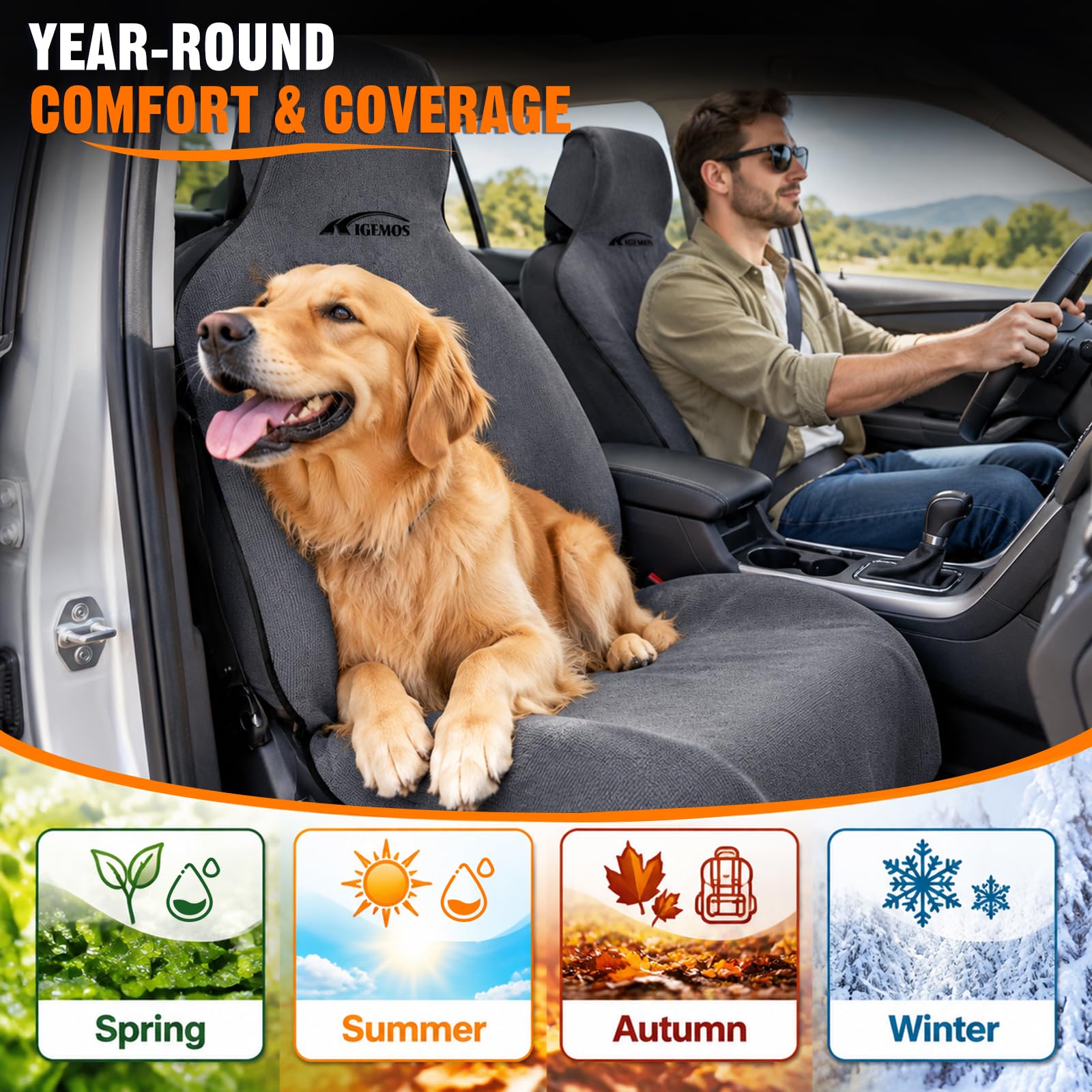 KIGEMOS cover in car with beach gear protecting upholstery