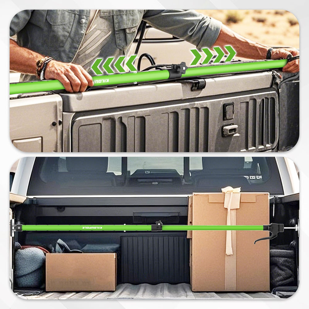 KILOUPOLE setup in SUV during road trip, secures luggage and outdoor gear