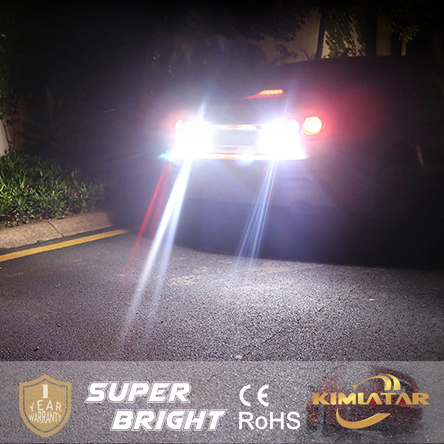 KIMLATAR bulb installed in car reverse housing showing improved visibility when reversing