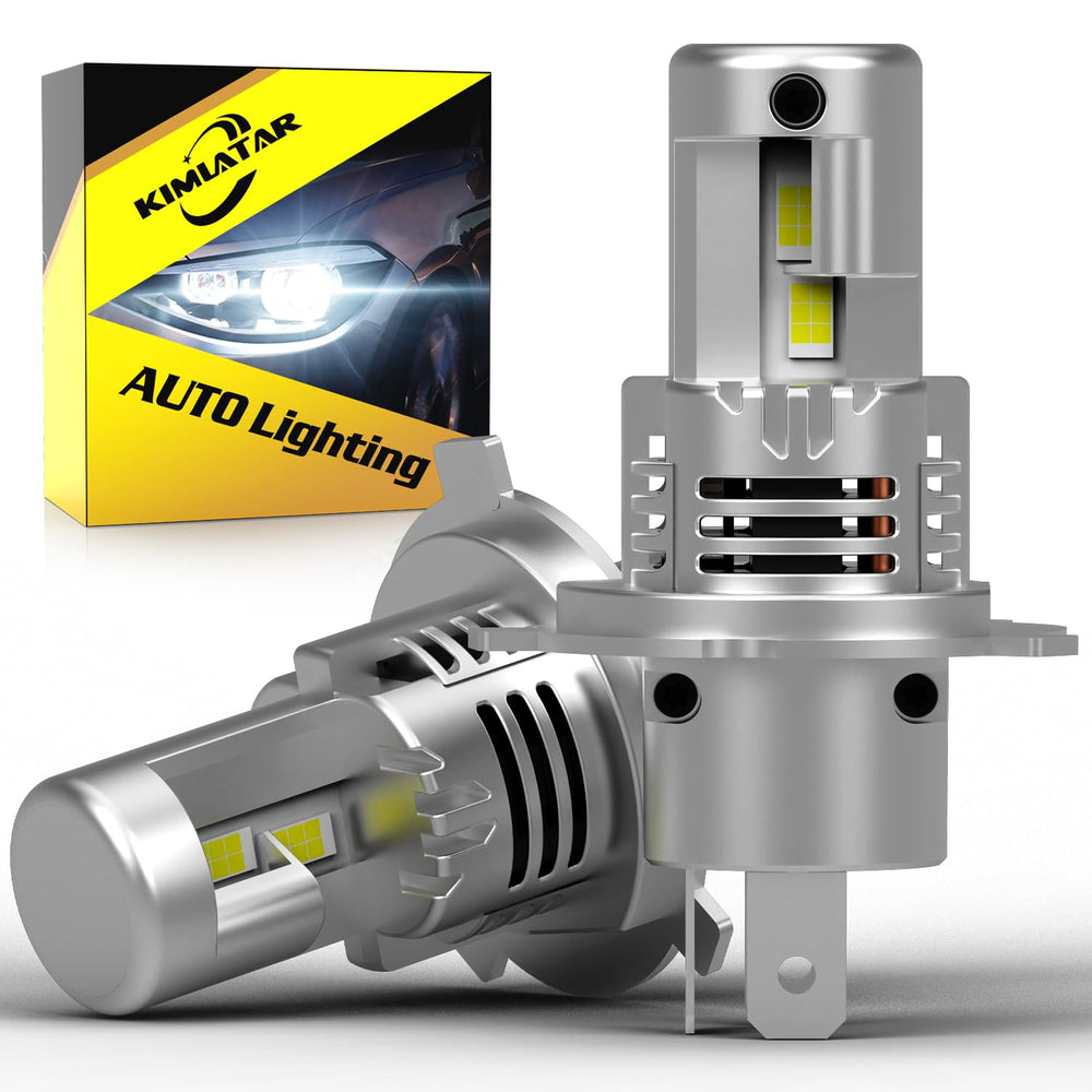 KIMLATAR front view of two 9003/H4 bulbs showing ready-to-install plug-and-play benefit