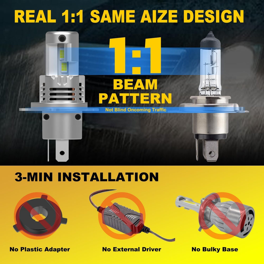 KIMLATAR side profile next to a halogen bulb showing 1:1 size for easy fit