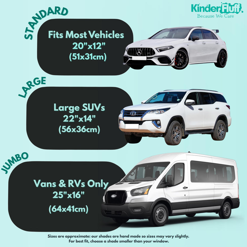 kinder Fluff protecting rear seat area demonstrating child sun protection and visibility benefit
