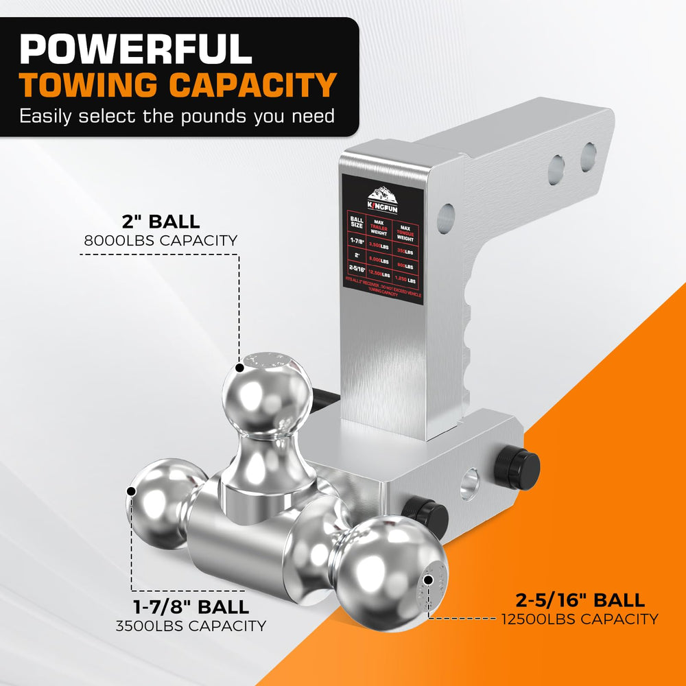 Kingfun close-up of tri-ball mount highlighting interchangeable balls for towing versatility
