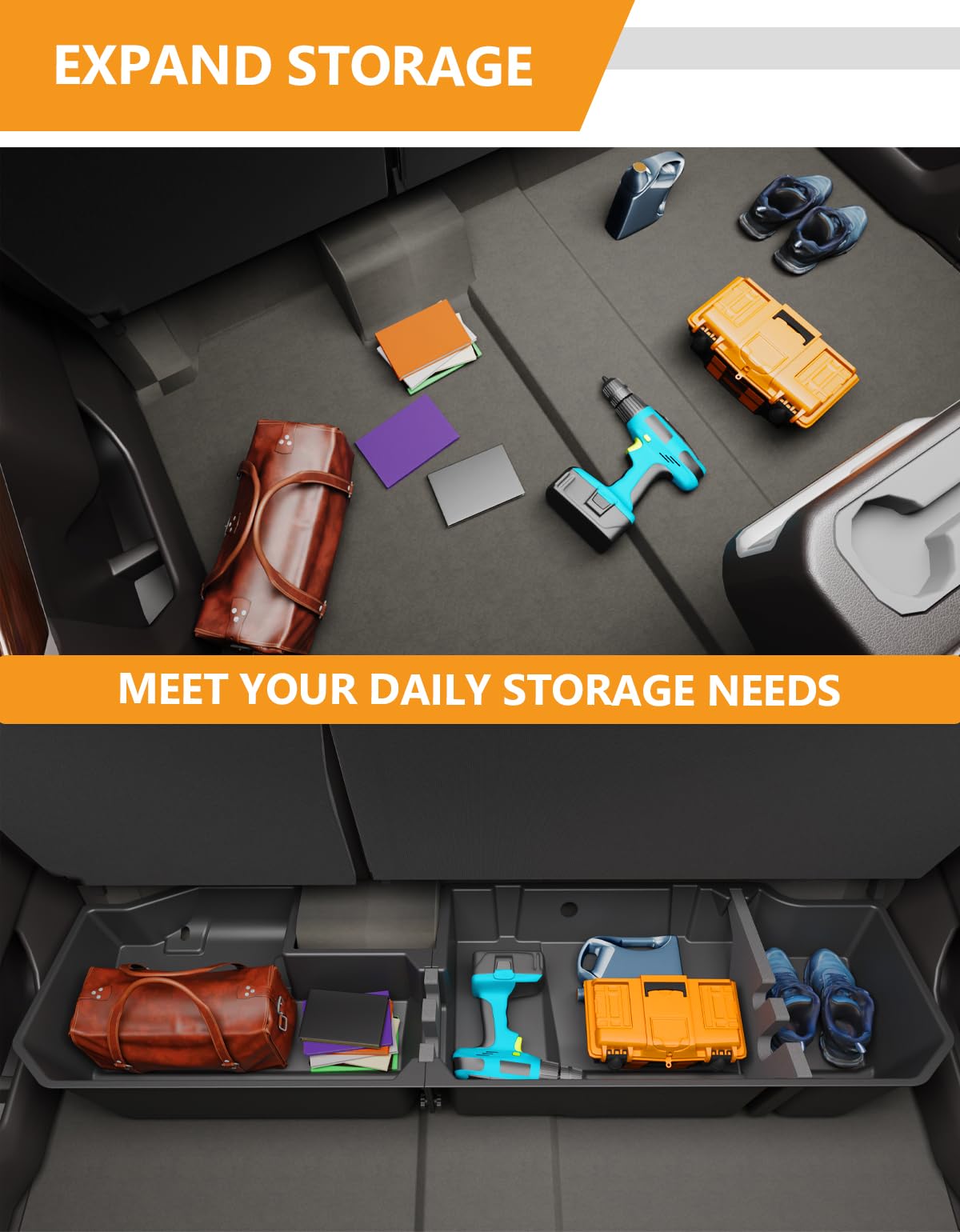KINGGERI storage box beside standard toolbox showing compact space-saving size