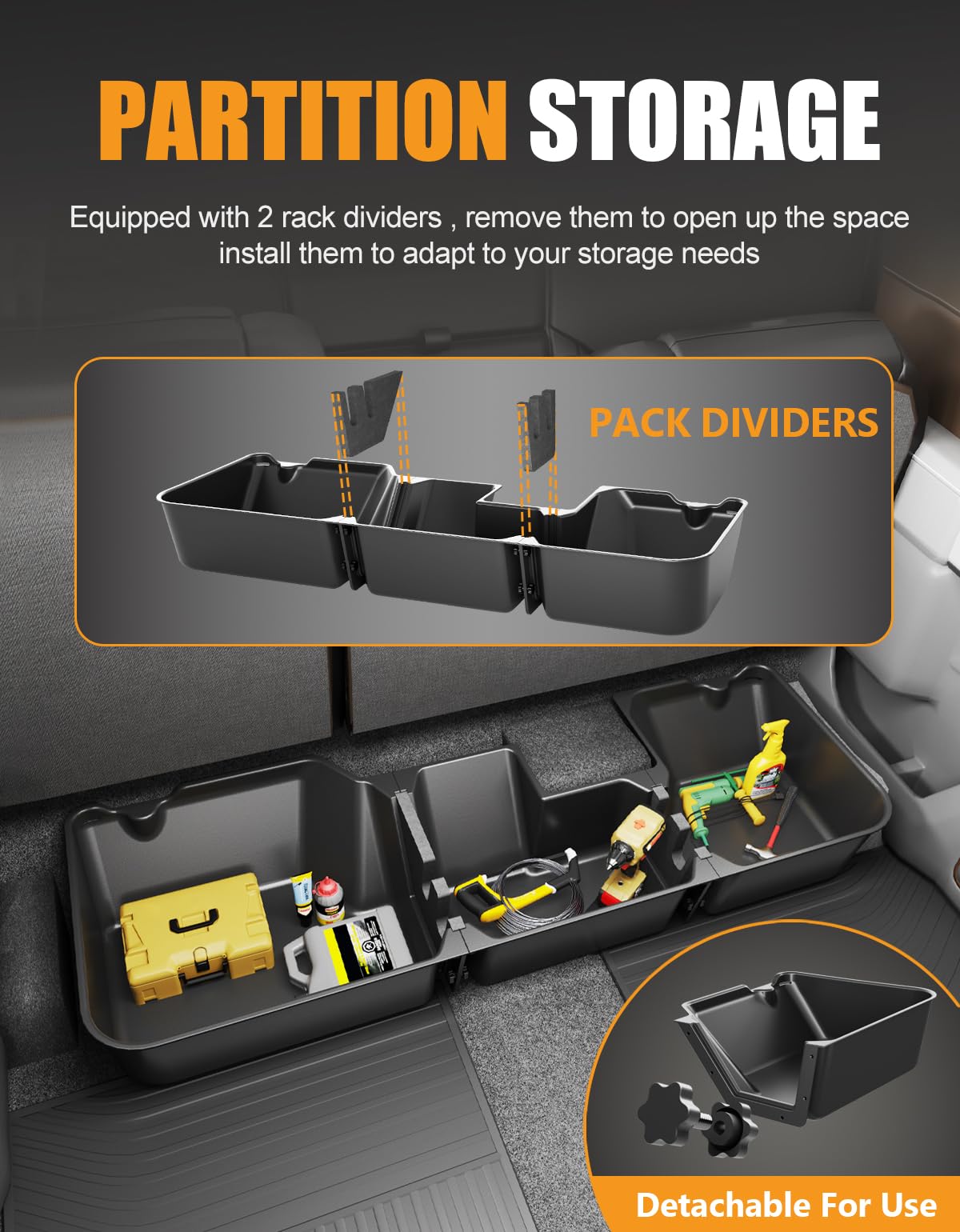 KINGGERI removable baffle detail showing flexible storage adaptation