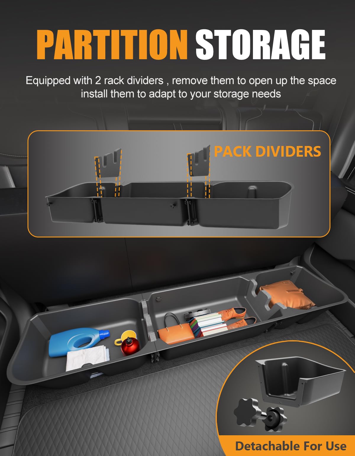 KINGGERI removable baffle detail illustrating configurable compartments for larger items