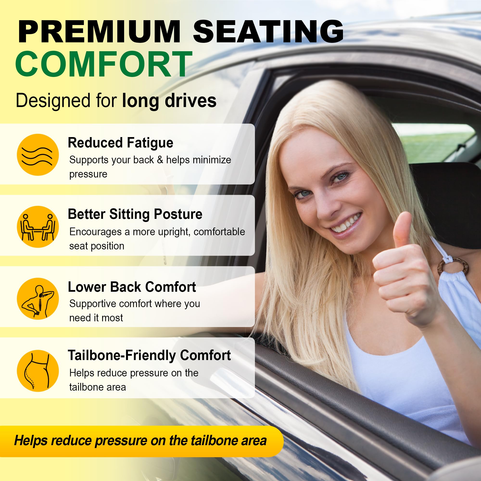 kingphenix front seat cushion side profile demonstrating supportive thickness