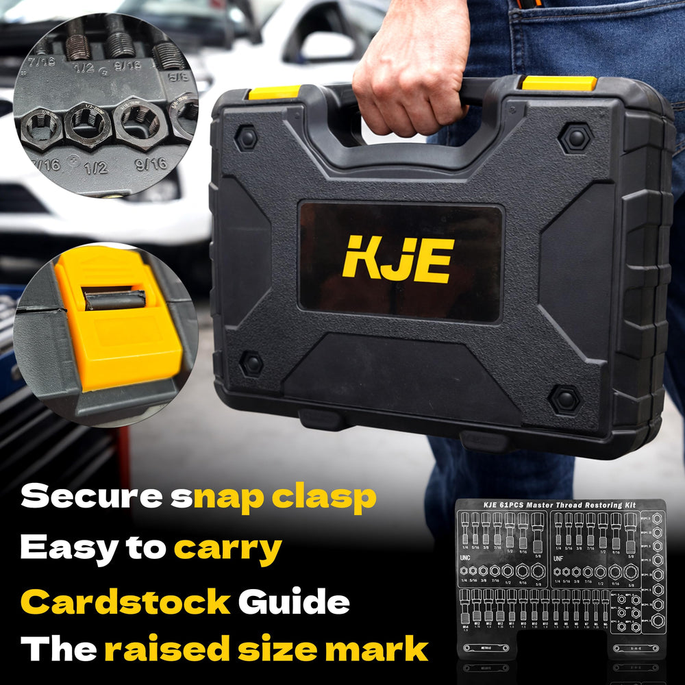 KJE in use restoring bolt thread showing practical repair capability