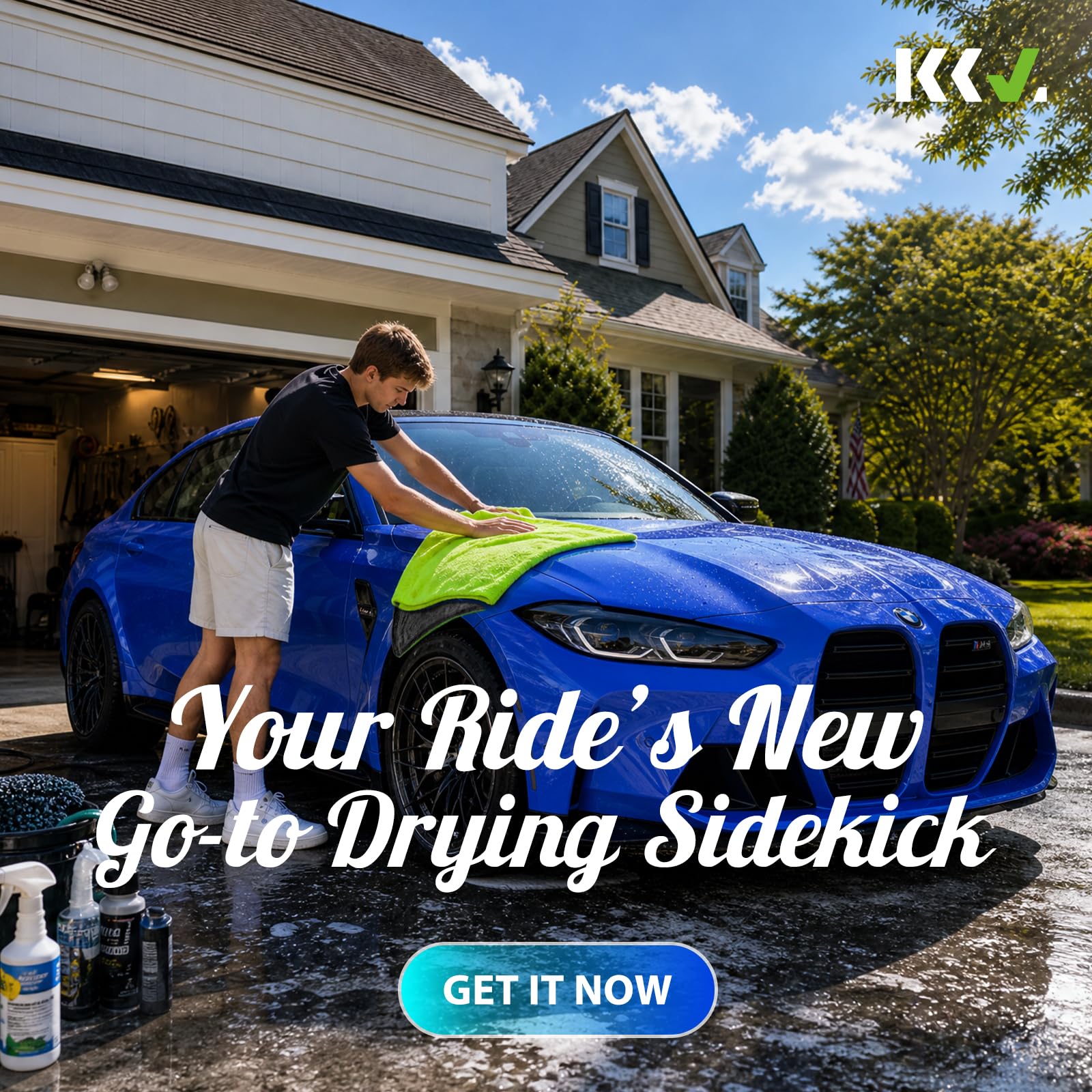 KKV towels used in driveway showing efficient, streak-free drying