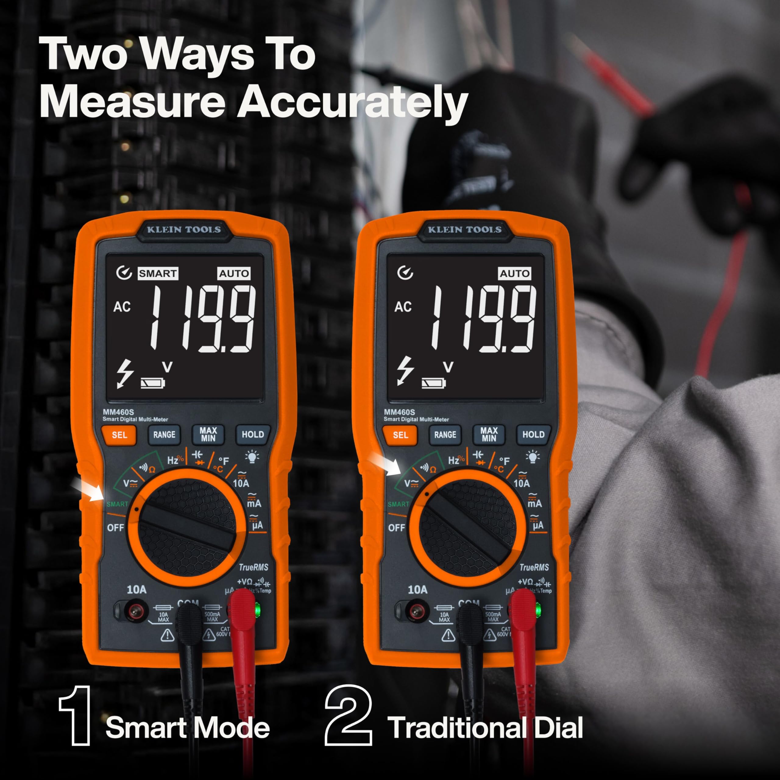 Klein Tools MM460S on a jobsite with electrician for professional diagnostic use