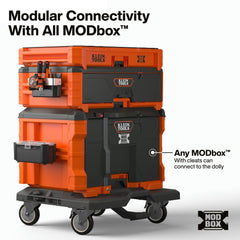 Klein Tools dolly attachment detail highlighting cleat connection for secure fit