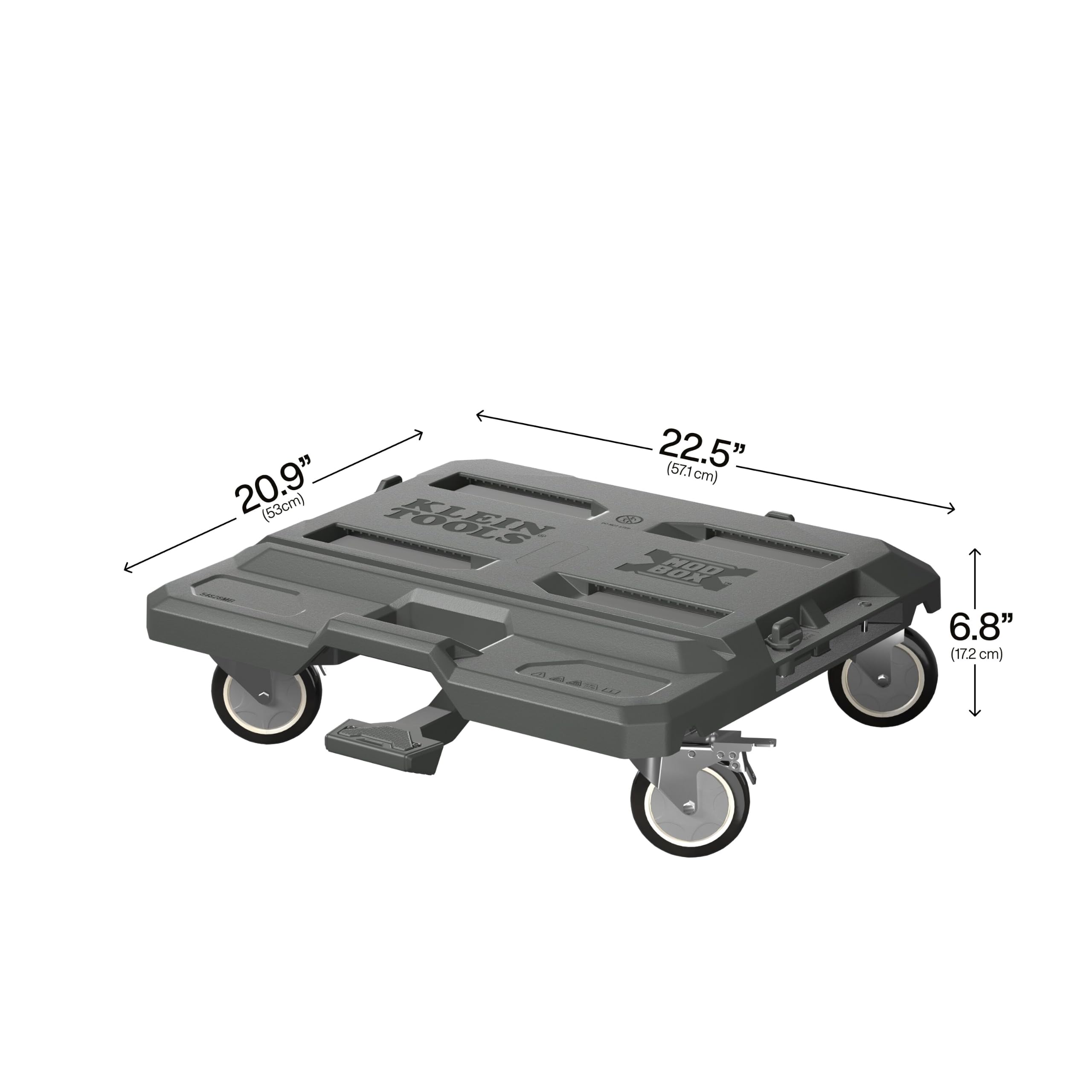 Klein Tools dolly with MODbox in use showing organized mobile workstation benefits