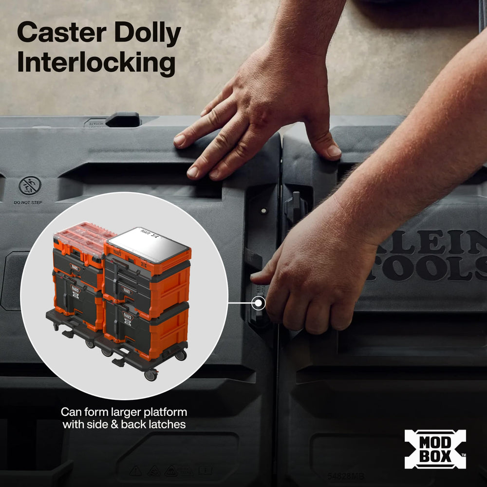 Klein Tools front locking caster demonstrating locked caster stability for work