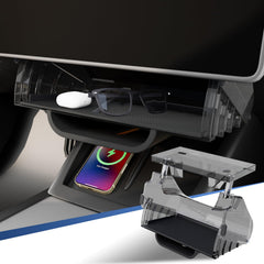 Klutchtech front view of under-screen tray showing clean fit and neat storage benefit