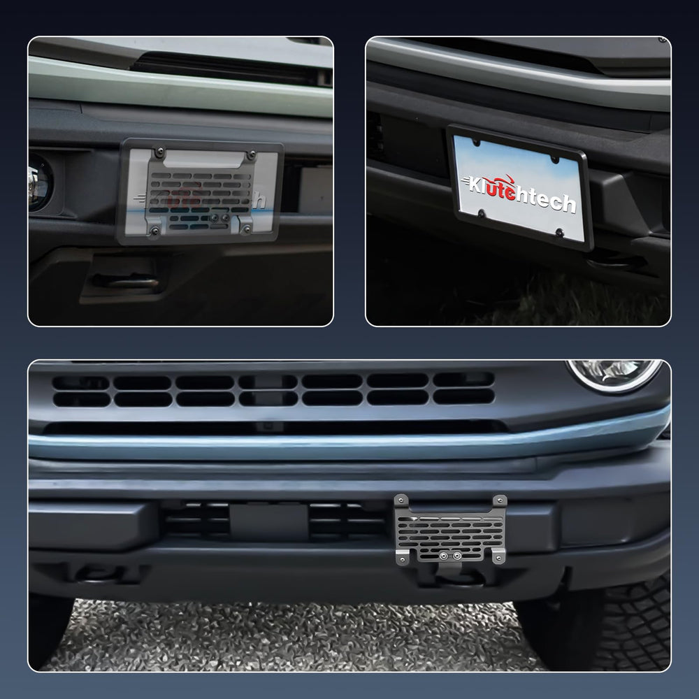 Klutchtech on Bronco offroad trail maintaining plate security during use