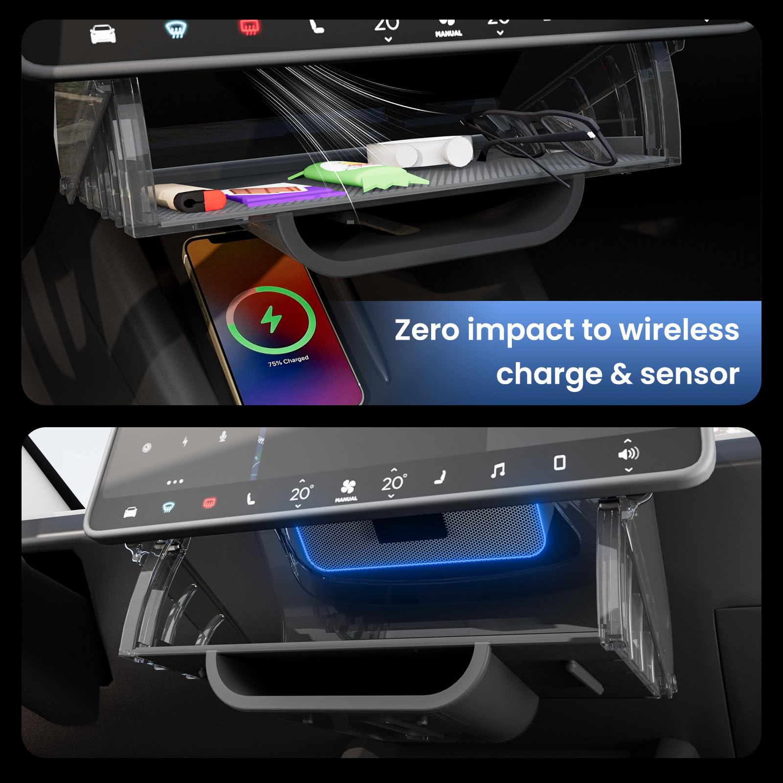 Klutchtech tray beside smartphone for scale showing compact capacity and accessibility