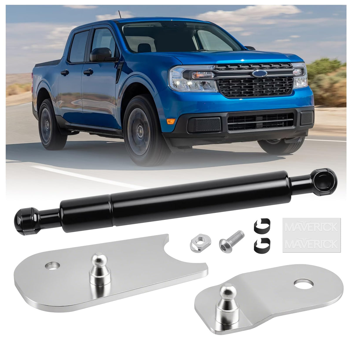 Klutchtech front view of tailgate assist showing complete kit and fit benefit