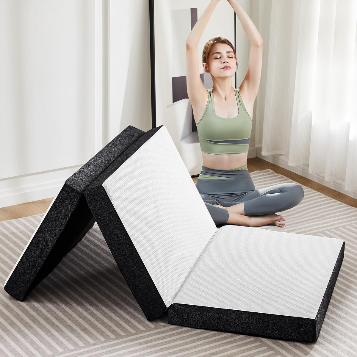 KMFurnila tri-fold top view showing full pad and neat corners for ready guest bedding