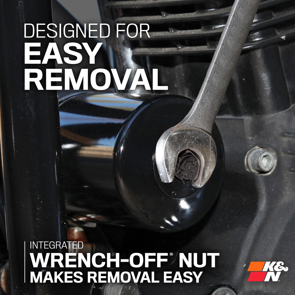 K&N close-up of welded wrench-off nut for faster oil changes