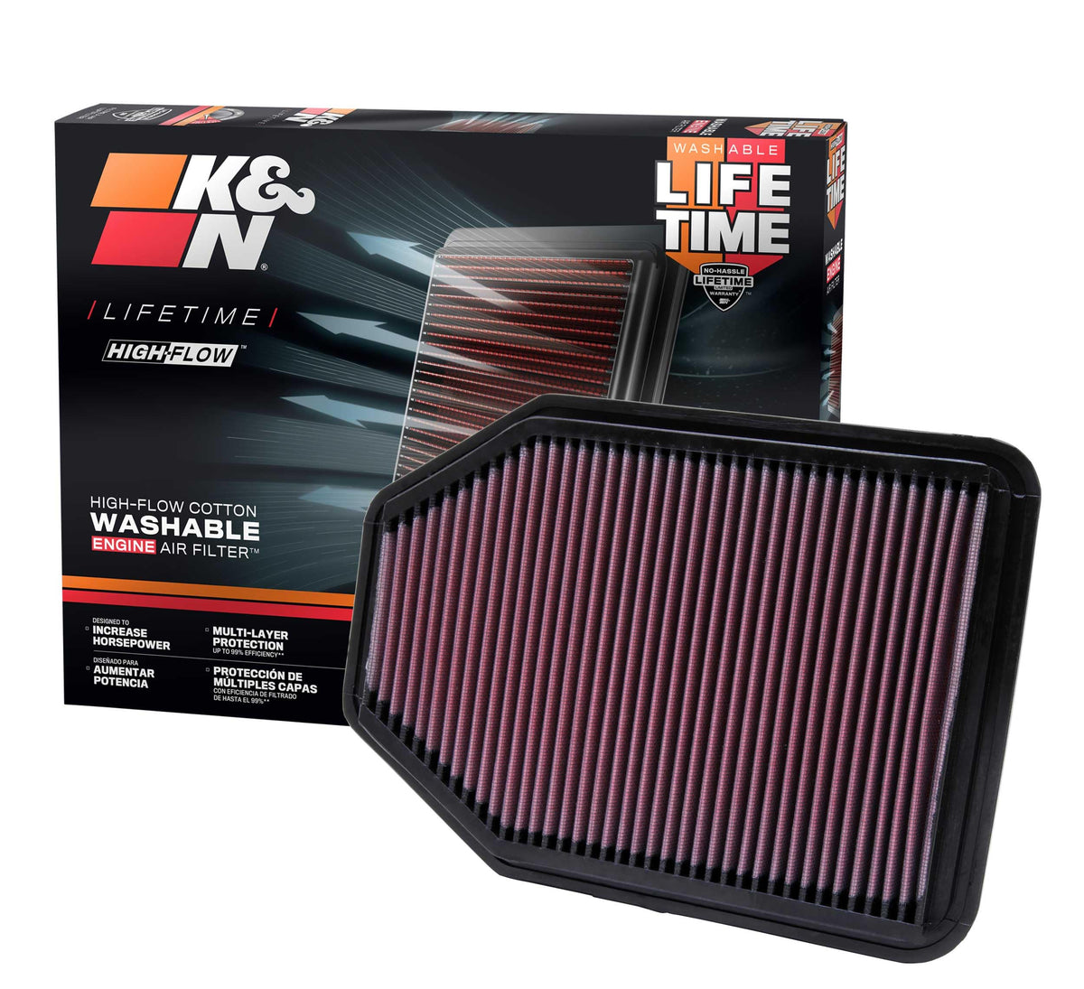 K&N front view of 22-2364 filter showing shape and fit for quick install