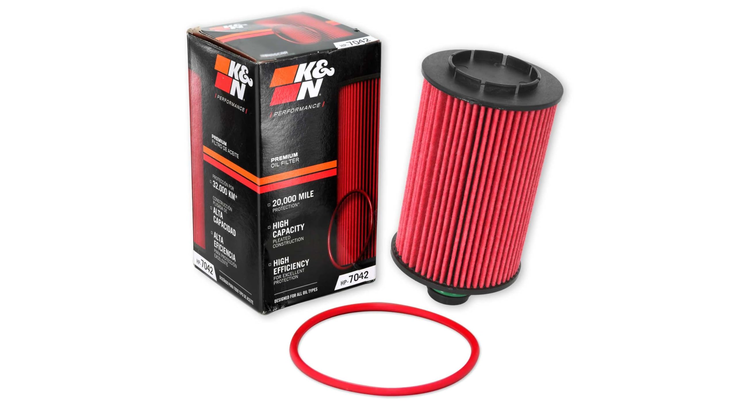 K&N HP-7042 front view showing sturdy canister and brand, indicating durable protection