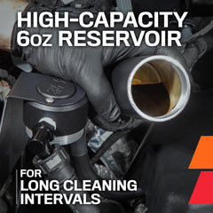 K&N reservoir close-up highlighting capacity and easy visual inspection benefit