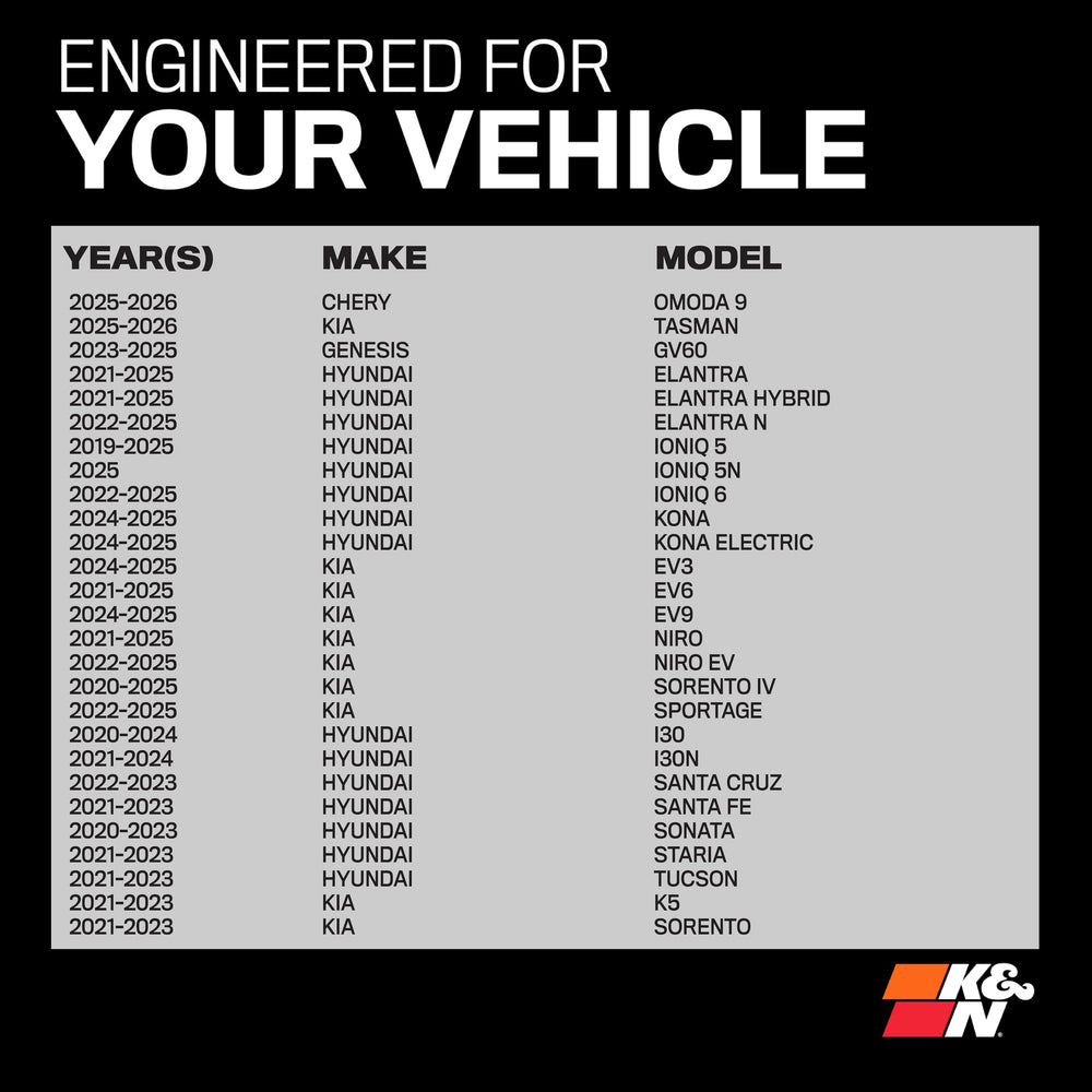 K&N VF2085 side profile highlighting slim design and improved airflow