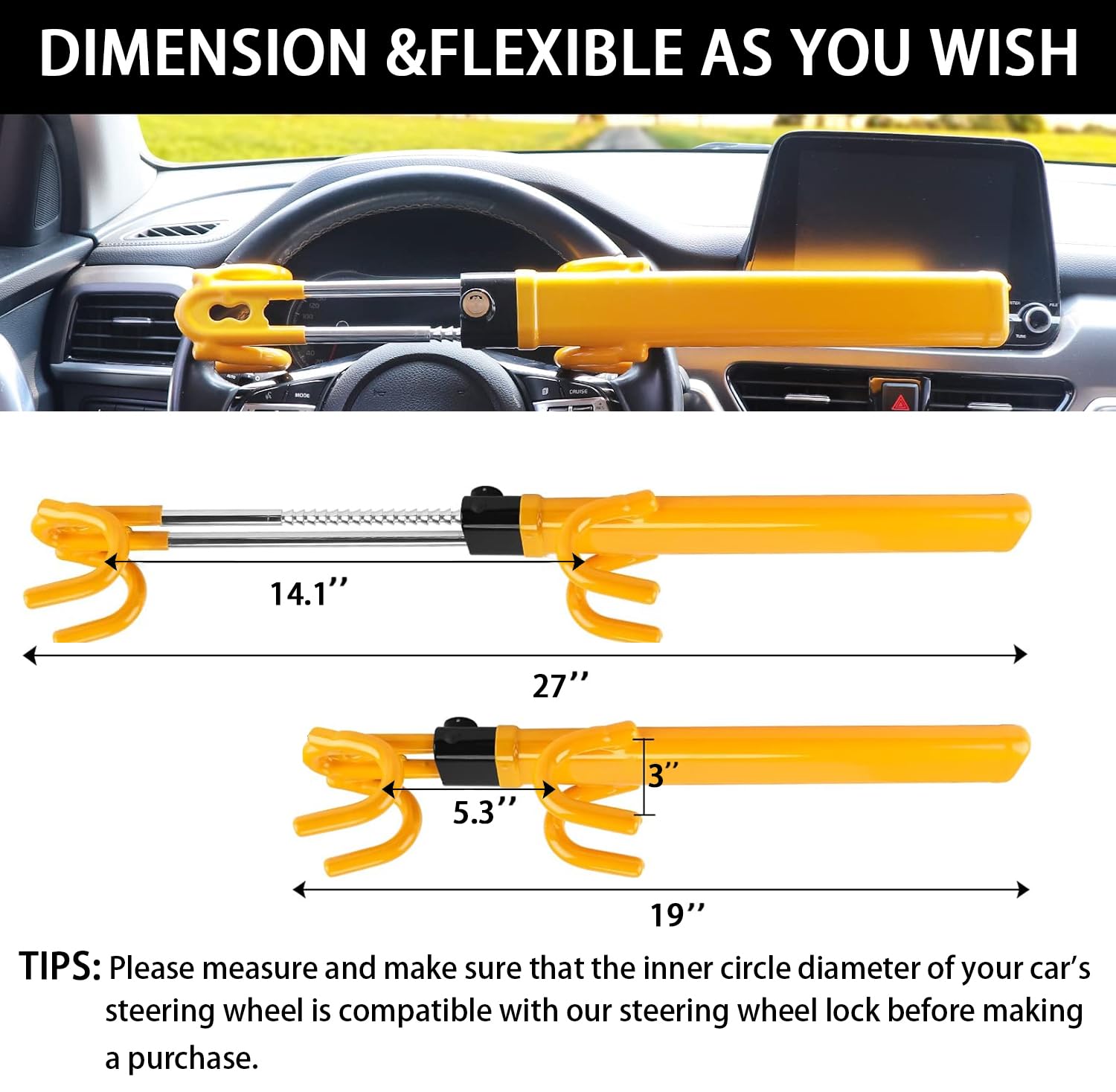 KNFRXO adjustable length closeup showing telescoping bar for custom fit