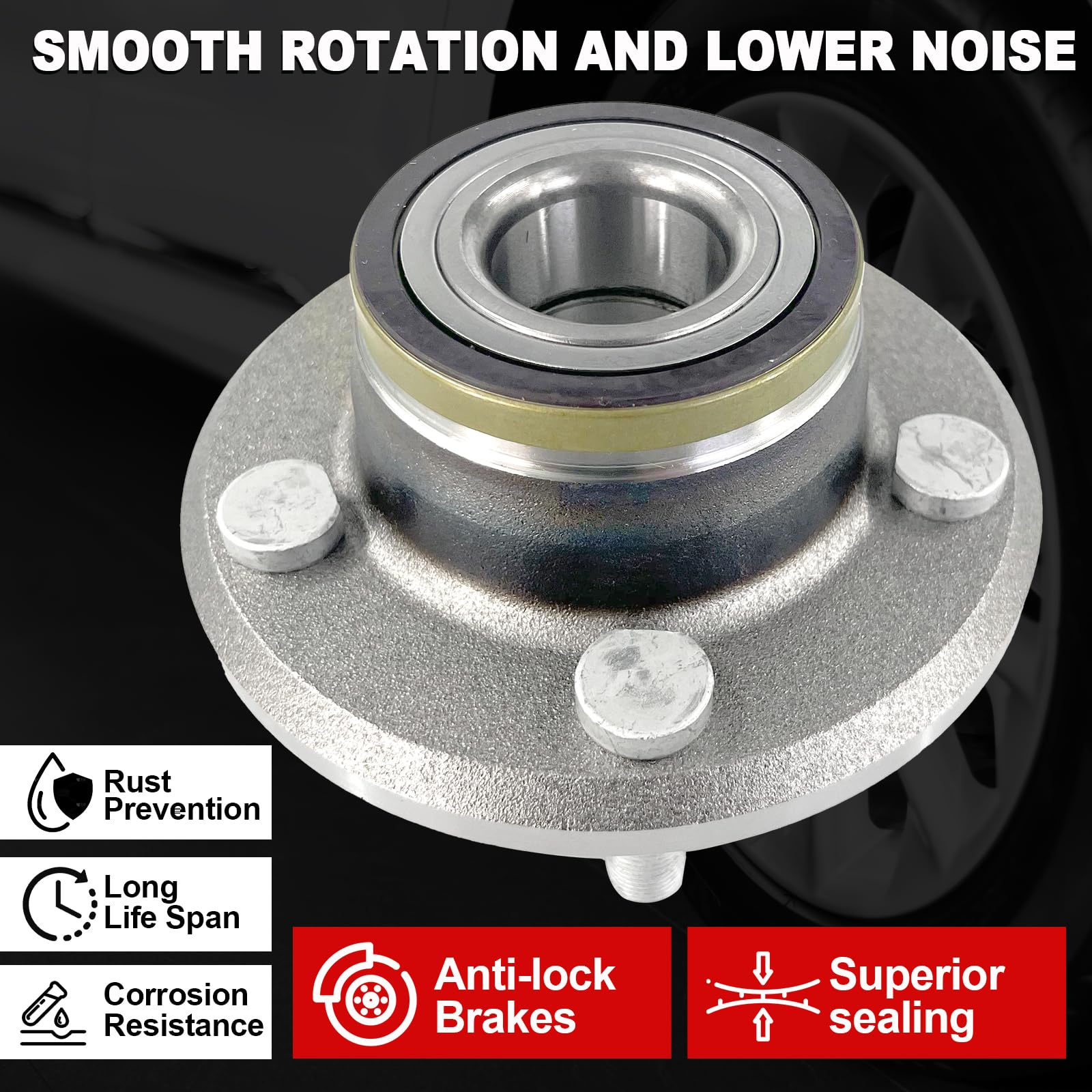 KNOLET ABS sensor and tone ring detail showing integrated ABS compatibility benefit